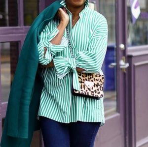 Zara striped green tunic top with bow sleeves